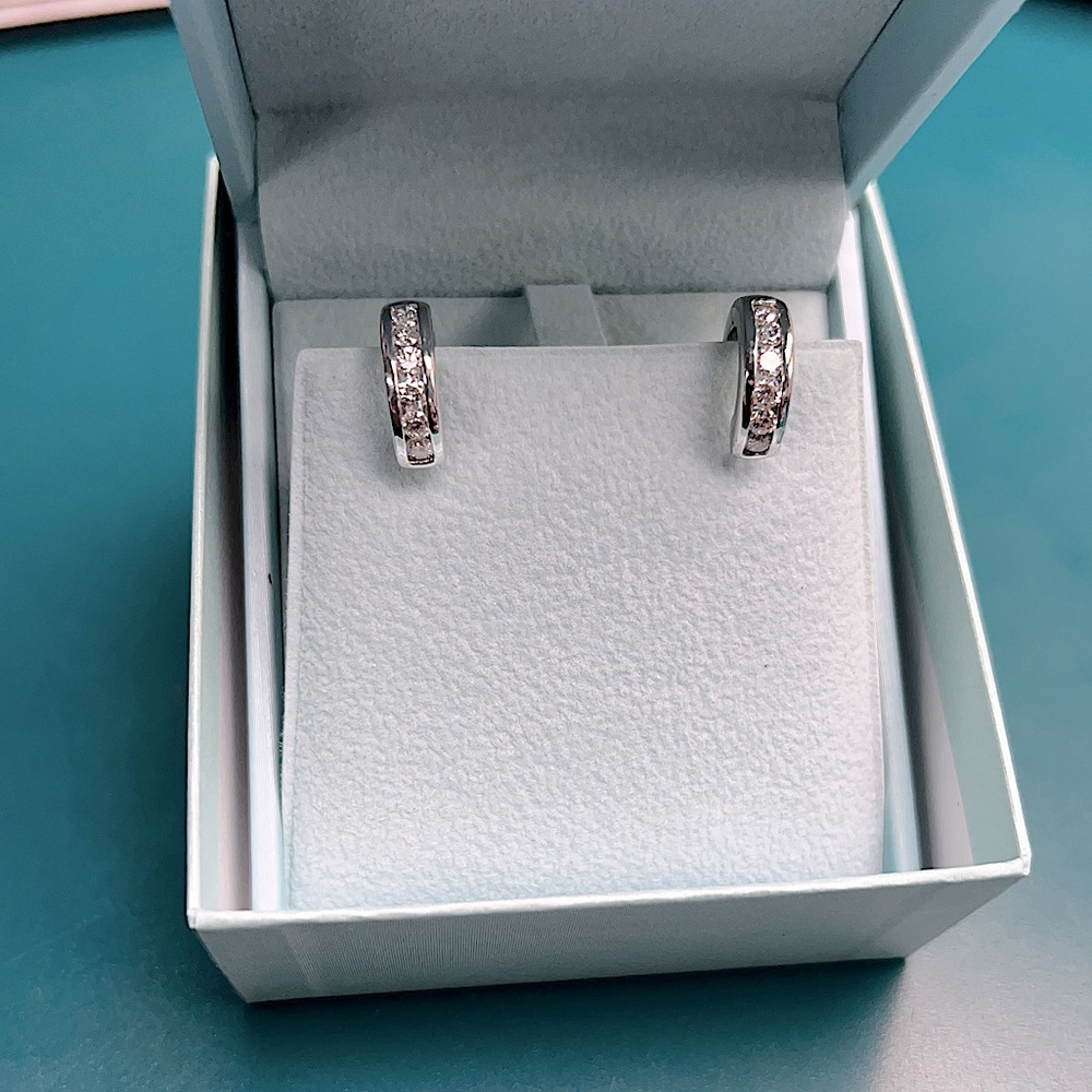 NWT Diamond Channel-Set Huggie Hoop Earring in 14-Karat White Gold